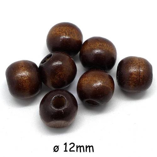 30 perles en bois ronde 12mm de couleur marron foncé chataigne