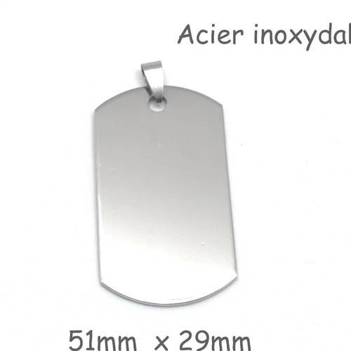 Pendentif plaque argenté à graver message en métal acier inoxydable 29mm x 51mm