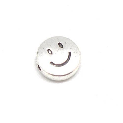 10 perles en métal argenté ronde pastille motif smile sourire 10mm