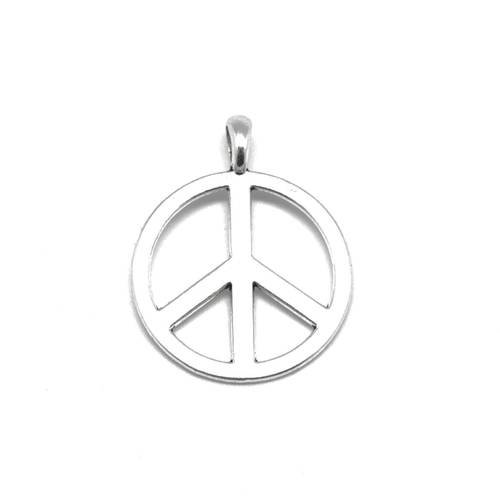 4 pendentifs peace and love en métal argenté 37mm x 29mm