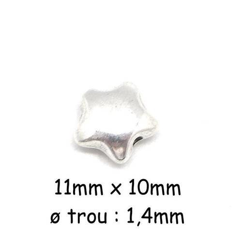 10 perles argenté étoiles en métal argenté 10mm x 11mm