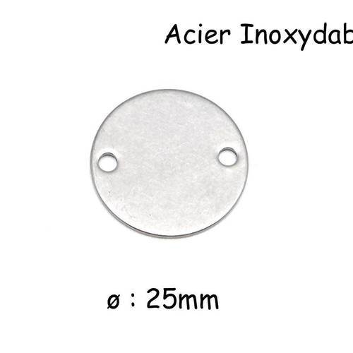 4 perles connecteur disque en acier inoxydable argenté 25mm peut être gravé