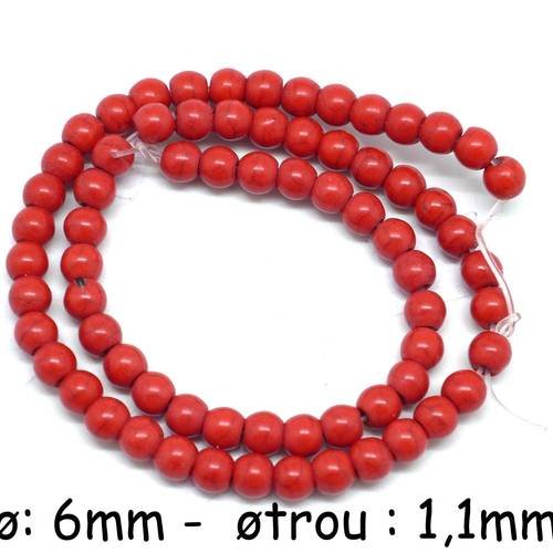 60 perles ronde 6mm en pierre reconstitué "howlite" rouge