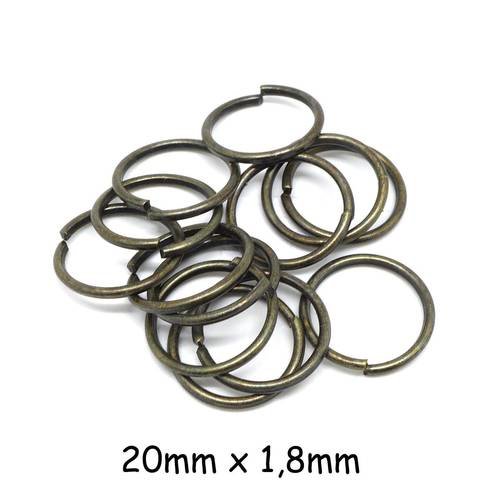 15 anneaux de jonction épais, résistant 20mm x 1,8mm en métal couleur bronze - anneau ouvert