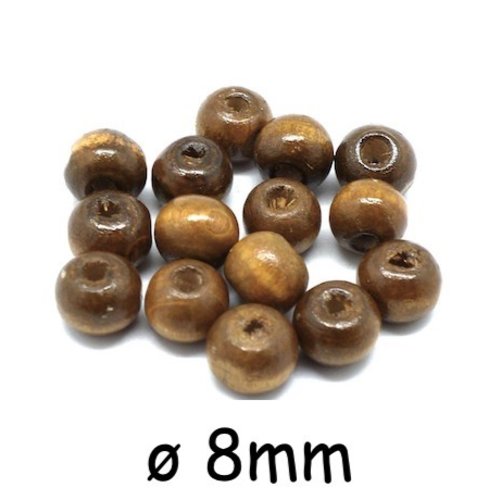 100 perles en bois ronde de couleur marron noisette 8mm