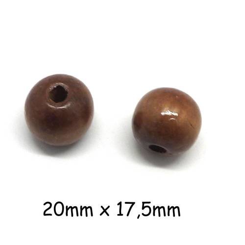 10 perles en bois ronde 20mm de couleur marron chatain noisette à gros trou