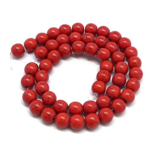 48 perles ronde 8mm pierre reconstitué "howlite" rouge