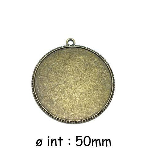 R-2 grands pendentifs support cabochon rond 50mm en métal de couleur bronze médaillon