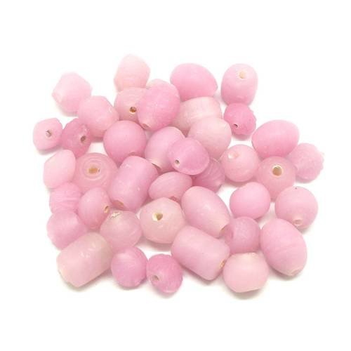 40 perles en verre assorties ovale, ronde toupie de couleur rose pastel mat
