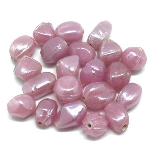 R-21 perles en verre assorties ovale, ronde, rectangle de couleur rose avec reflet