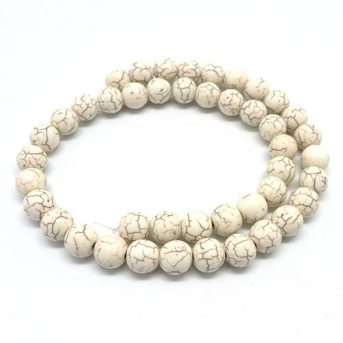 39 perles 10mm pierre synthétique imitation turquoise "howlite" blanc casse beige