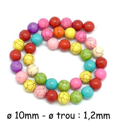 39 perles ronde 10mm imitation "howlite" multicolore, coloris assorties