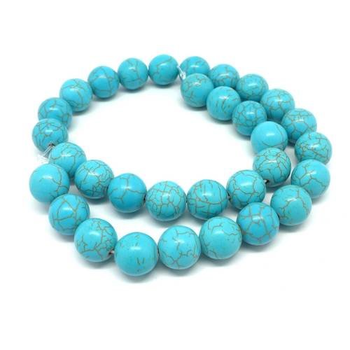 30 perles 12mm  imitation turquoise style "howlite" couleur bleu turquoise
