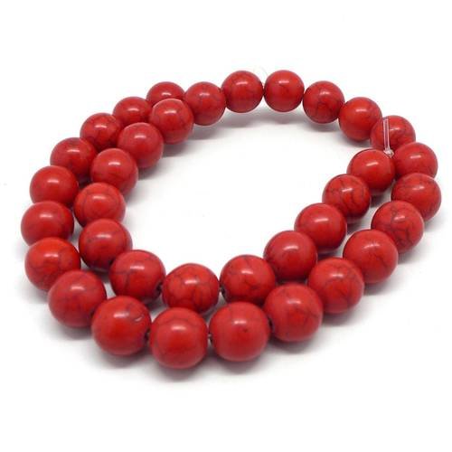 30 perles 12mm  imitation turquoise style "howlite" rouge