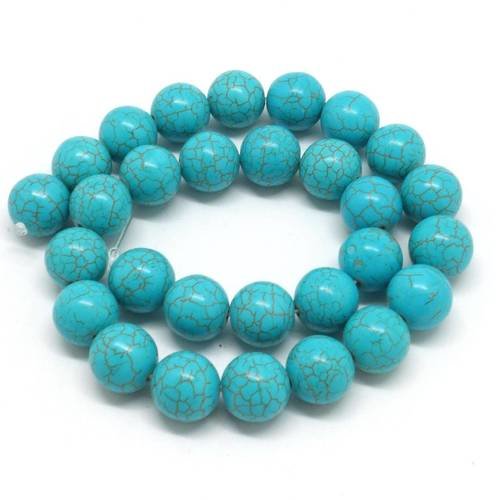 27 perles 14mm  imitation turquoise style "howlite" couleur bleu turquoise