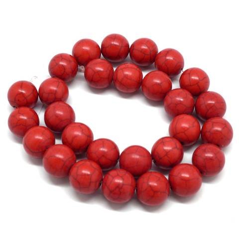 27 perles ronde 14mm imitation turquoise "style howlite" rouge
