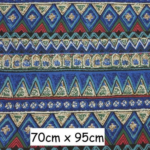 Coupon tissus ethnique aztèque style bohème multicolore 70cm x 95cm bleu, rouge, noir, beige