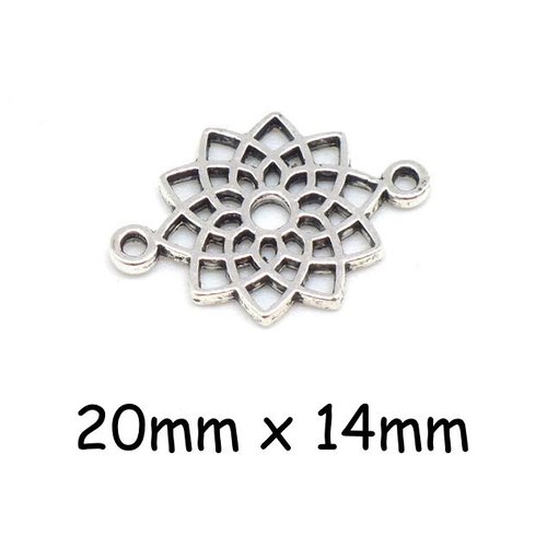 10 petites perles connecteurs rosace étoile en métal argenté travaillé