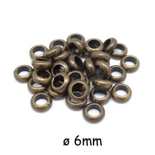 50 perles rondelle fine 6mm en métal bronze pour cordon 3,5mm