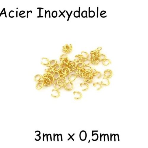100 anneaux de jonction doré en acier inoxydable 3mm x 0,5mm
