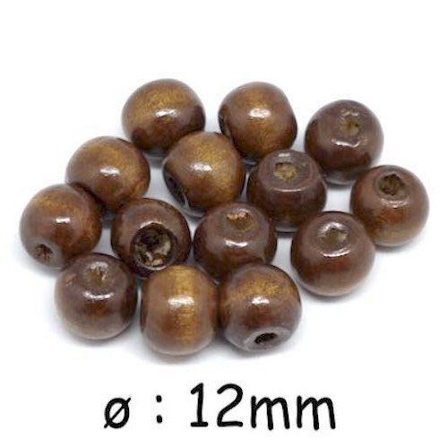 50 perles en bois 12mm rondes couleur marron