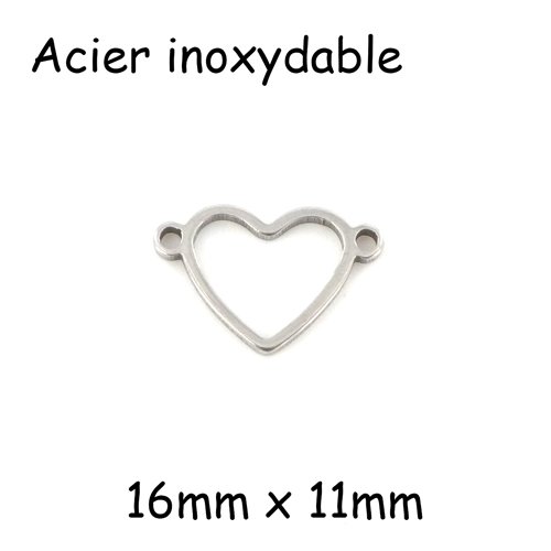 5 perles connecteur cœur en acier inoxydable