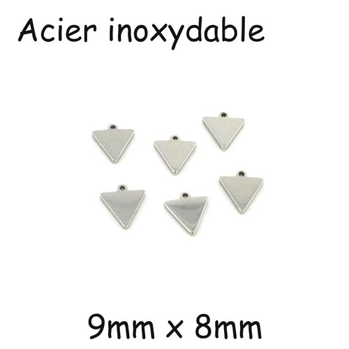 6 petits pendentifs en acier inoxydable triangle argenté  9mm