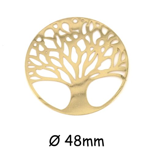 2 grands pendentifs rond en filigrane arbre de vie chêne fin 48mm en métal doré