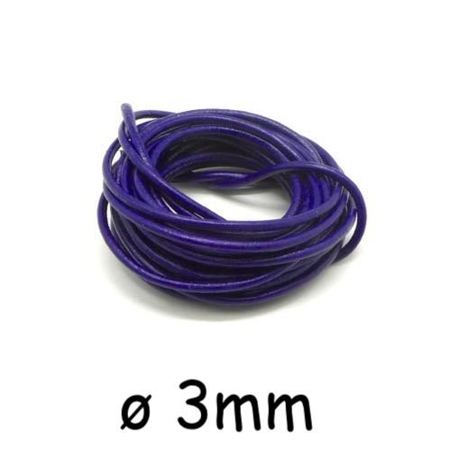 2m cordon cuir 3mm de couleur bleu indigo violet