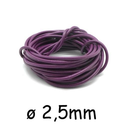 2m cordon cuir 2,5mm de couleur violet mauve