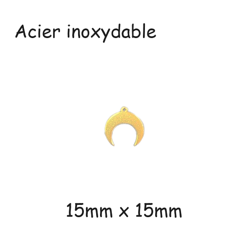 2 pendentifs double corne, lune doré en acier inoxydable 15mm