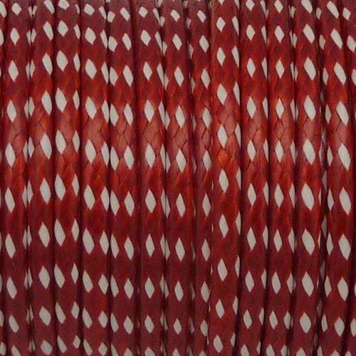 80cm cordon polyester enduit 2mm tressé bicolore rouge et blanc 