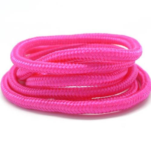 1m cordon tressé polyester 5mm souple brillant satiné rose vif fluo cordelière, corde tressé