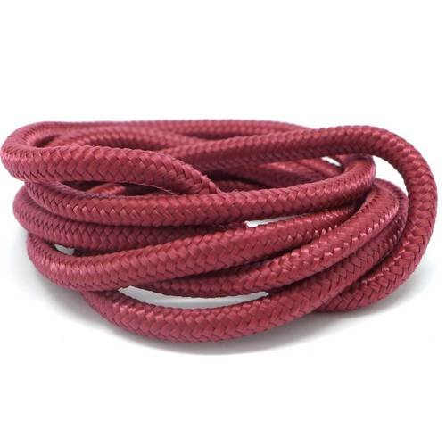 1m cordon tressé polyester 5mm souple brillant satiné rouge grenat cordelière, corde tressé 