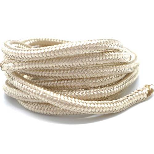1m cordon tressé polyester 5mm souple brillant satiné beige ivoire cordelière, corde tressé 