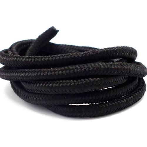 1m cordon tressé polyester 5mm souple brillant satiné noir cordelière, corde tressé
