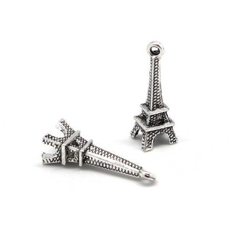 10 breloques tour eiffel en métal argenté 23,7mm x 7mm