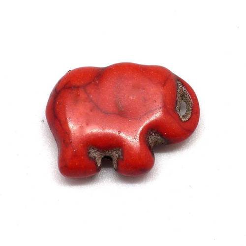 3 perles éléphant en pierre synthétique imitation turquoise "howlite" rouge 16mm x 21mm 
