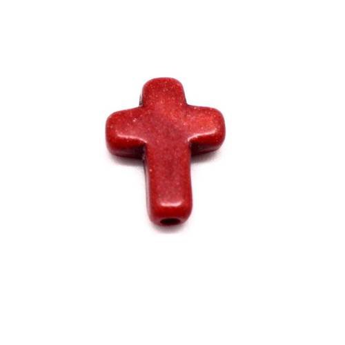 4 perles croix en pierre synthétique imitation turquoise "howlite" rouge 16mm  x 12mm 