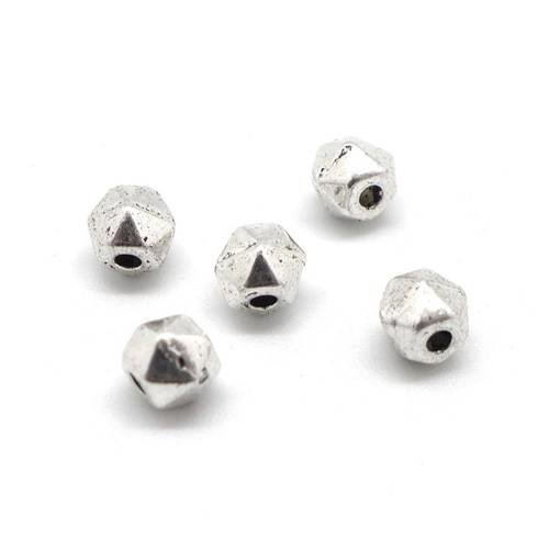 30 perles en métal argenté rondes à facettes 5mm martelé 