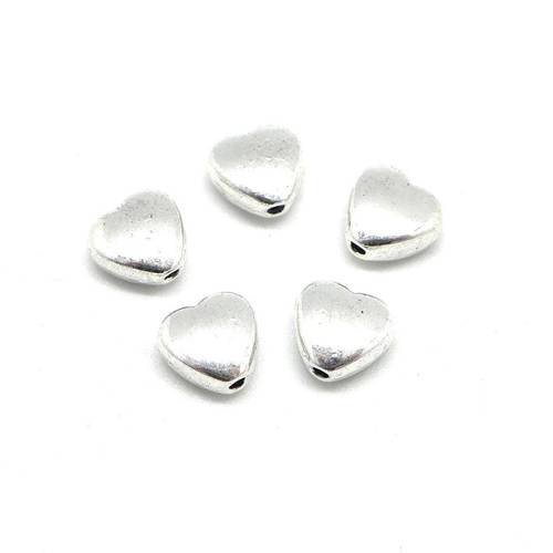 10 perles coeur en métal argenté 7,6mm x 8,1mm