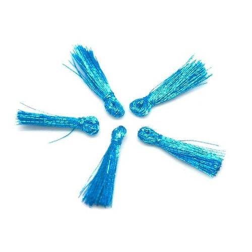 Lot de 5 mini pompons 1,5cm de couleur bleu turquoise vif brillant en lurex pour couture scapbooking, bijoux 