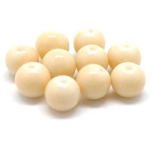 30 perles ronde 8mm en verre peint de couleur ivoire, beige, blanc cassé