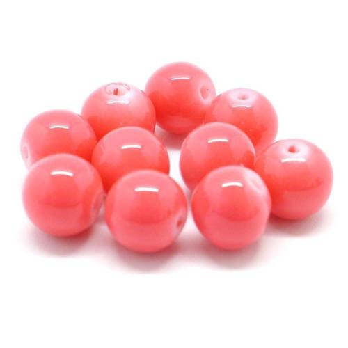 30 perles ronde 8mm en verre peint de couleur rose corail