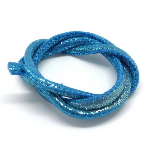 50cm cordon 4,5mm bleu turquoise pailleté lumineux en polyester 