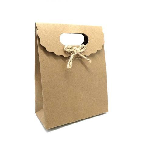 2 boites pochettes cadeaux uni couleur kraft avec anse et noeud en cordelette 12cm x 16cm