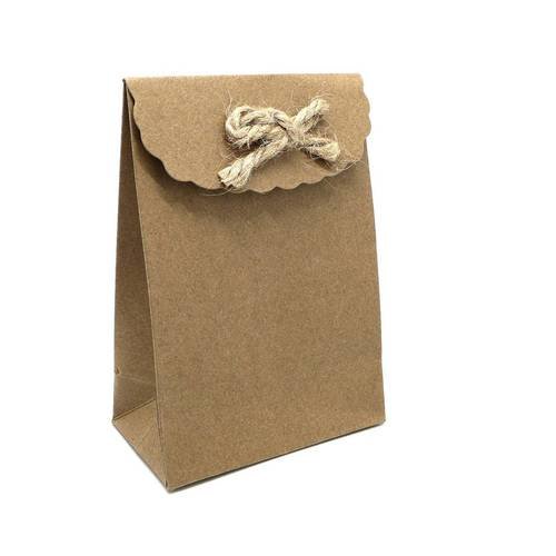 2 boites pochettes cadeaux uni couleur kraft avec noeud en cordelette 13cm x 9cm