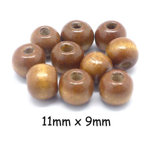 50 perles en bois 11mm de couleur marron noisette