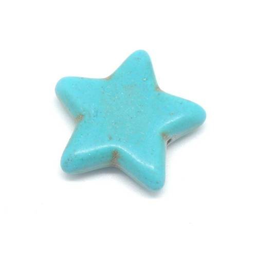 3 perles étoile 25mm en pierre synthétique imitation turquoise "howlite" bleu turquoise 