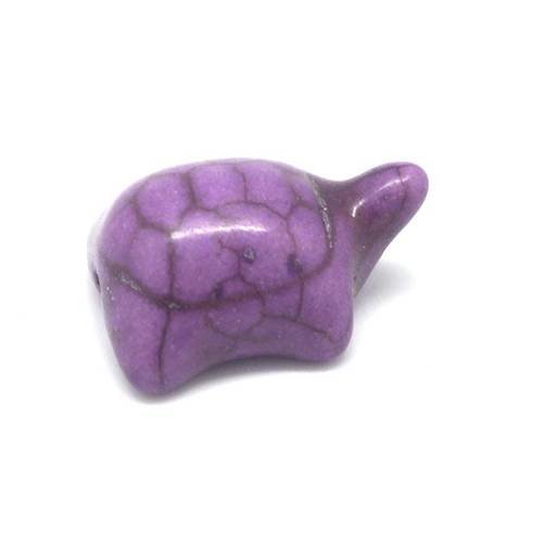 3 perles tortue en pierre synthétique imitation turquoise "howlite" violet naturel 20mm x 15mm 